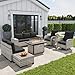 Muphyers 10-Piece Outdoor Patio Furniture Set with Rocking Swivel Chair, PE Wicker Rattan Sectional Sofa Patio Conversation Set with 55,000 BTU Fire Pit Table & Coffee Table, Dark Grey