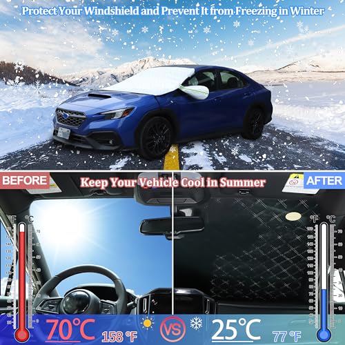 Image of Windshield Snow Cover Compatible with Subaru WRX 2012-2024, Car Snow Cover, Front Windshield Sunshade, Exterior Windscreen Sun Shade, UV-Rays Sun Ice Snow Frost Protector, 4-Layer Windshield Cover