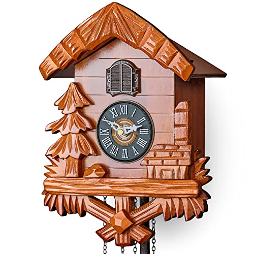 Reloj de cuco de madera de cerezo elegante con péndulo oscilante 6
