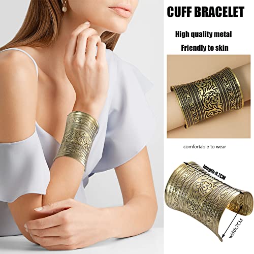 Sonnyx 2 Pcs Cuff Bracelets For Women Vintage Ethnic Wide Open Chunky Gold Silver Wrist Cuff Warp Bracelets For Cosplay Or Belly Dance thumb #2