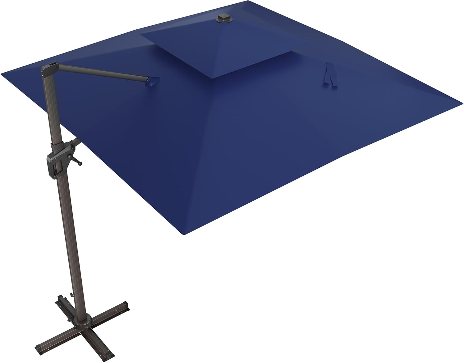10x10 FT Cantilever Patio Umbrella Double Top Outdoor Square Large Heavy Duty Aluminum Offset Umbrellas with 7 Level Tilt 360-degree Rotation for Pool Garden Deck, Navy