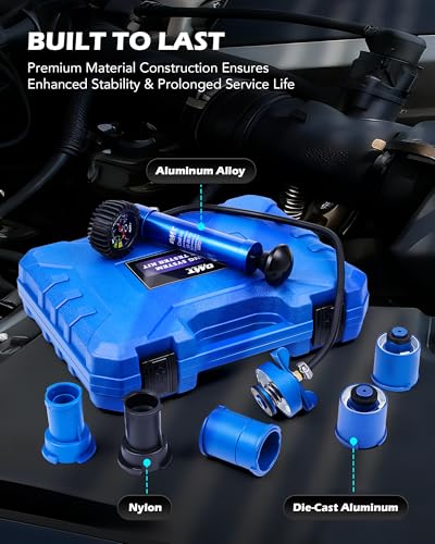 Image of Orion Motor Tech Coolant Pressure Tester Kit, 7pc Radiator Pressure Tester Kit with Aluminum Alloy Pump Die-Cast Aluminum 0.4 inch & 0.6 inch Radiator Adapters, Coolant Vacuum Fill Tool with 0-30 psi Gauge