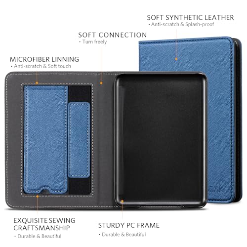 Image of CoBak Case for 6 inch E-Reader - PU Leather Smart Cover with Auto Sleep /Wake & Hand Strap, not Compatible with Kobo Clara, Dark Blue