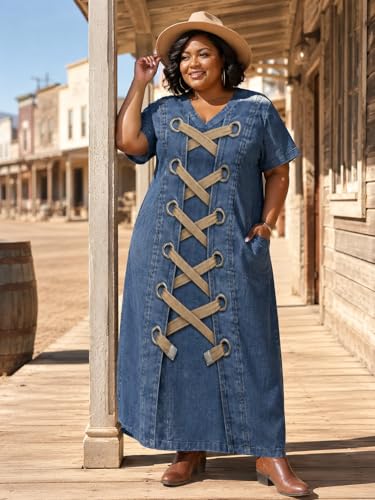 Image of Plus Size Maxi Tshirt Dress for Women Short Sleeve Dresses Loose Fit Summer