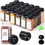 ComSaf 24Pcs 4oz Glass Spice Jars with Shaker Lids, 93 Labels, a Handy Funnel, a Pepper Grinder, Empty Spice Containers and Square Spice Bottles for Kitchen and Seasoning