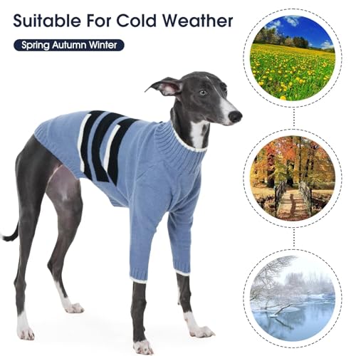 IECOii Windhund Pullover mit Kapuze,Hundepullover,Warmer Italienischer Greyhound Mantel,Whippet Rollkragen Strickpullover,Thermo Hundekleidung,Schlafanzug für Kaltes Wetter,Blau,XS