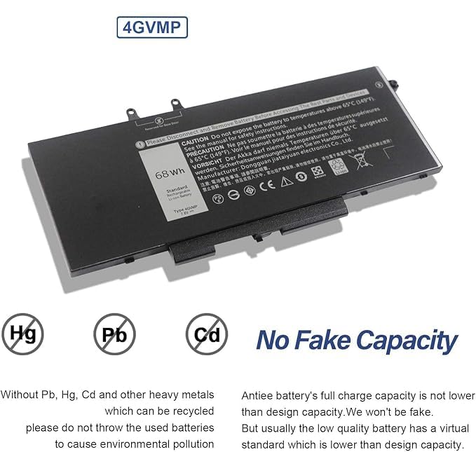 Image of 4GVMP Laptop Battery Compatible for Dell Latitude 5400 E5400 5500 E5500, Precision 3540 M3540 / 7590 7591 7791 2-in-1 1RF7WM 9JRYT 09JRYT 09JRYRY 0X77XY 0C5GV2 Laptop Battery