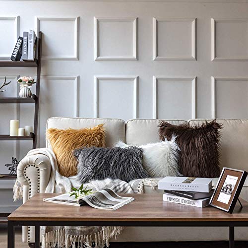 Image of Phantoscope Faux Fur Pillow Cover Decorative Fluffy Throw Pillow Mongolian Luxury Fuzzy Pillow Case Cushion Cover for Bedroom and Couch,Ginger 18 x 18 Inches