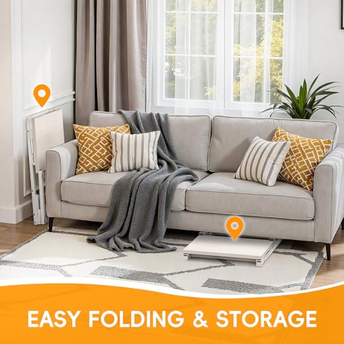 Image of Folding TV Tray Table, 28.8 inch Tall C-Shaped Side Table for Couch and Bed, Slide Under Sofa Side Desk with Storage Bag - Sturdy Metal Frame Tray for Living Room, Bedroom, Home & Office (White)