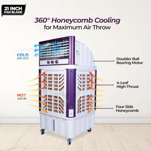 Image of 8X Flo Pro - India's First Plastic Body Duct Air Cooler | 100L | 21 inch 4-Leaf Fan | 8500 m /hr | 30 Ft Air Throw | Double Ball Bearing Motor | 4-Side Honeycomb | 360 Cooling | Lockable Castors