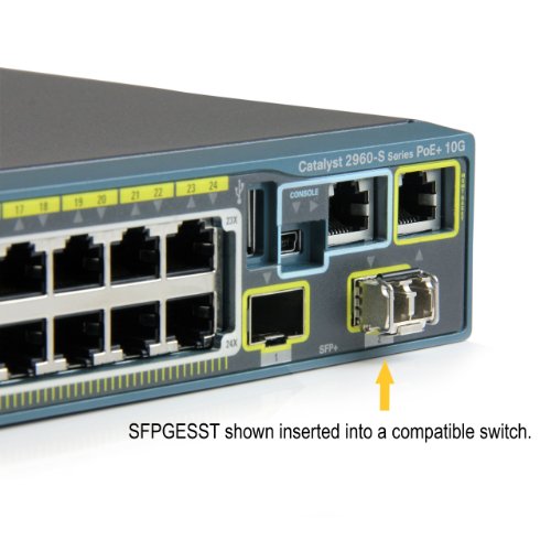 Image of StarTech Cisco SFP-GE-S Compatible SFP Module, 1000BASE-SX (SFPGESST) | 1GbE Multimode Fiber Optic Transceiver, 1GE Gigabit Ethernet SFP, LC 550m, 850nm, DDM Cisco IE3400, IE3300, IE3200