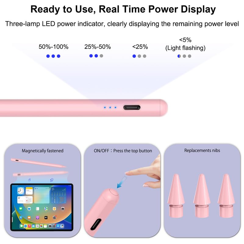 Image of QDSYLQ Pencil for iPad 10gen: 10 Mins Fast Charge Stylus Pen for iPad 1st /2nd Generation - Pen for iPad (2018-2023) with Palm Rejection & Tilt Sensitivity - iPad /mini /Pro /Air (Pink