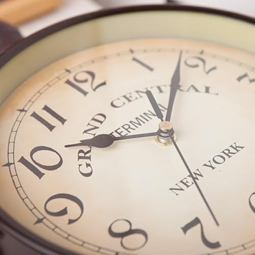 Miniatura 4 de Reloj de pared de hierro forjado antiguo, redondo para colgar en la pared, de doble cara, de dos caras, reloj de estación retro para colgar en la