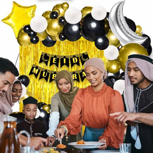 Image of Rozi Decoration Eid Mubarak Decoration Backdrop for Home, Office, Shop Eid Mubarak Banner Decoration Items, Eid Decoration Items for Home Decor Pack of 66 Pcs