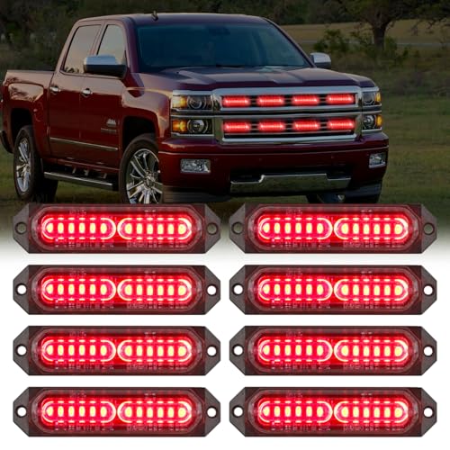 Image of Nilight 8PCS LED Strobe Lights 12V 24V Amber White Sync Feature Ultra Slim | Red 12 LED Emergency Hazard Warning Lights Flashing Warning Mini Surface Mount Grille for Cars Trucks Camper trailer SUVs