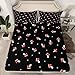 Feelyou Mushroom Bed Sheets Queen Size Cute Mushroom Sheet Set for Kids Girls Boys Cartoon Botanical Black Fitted Sheet Room Decor