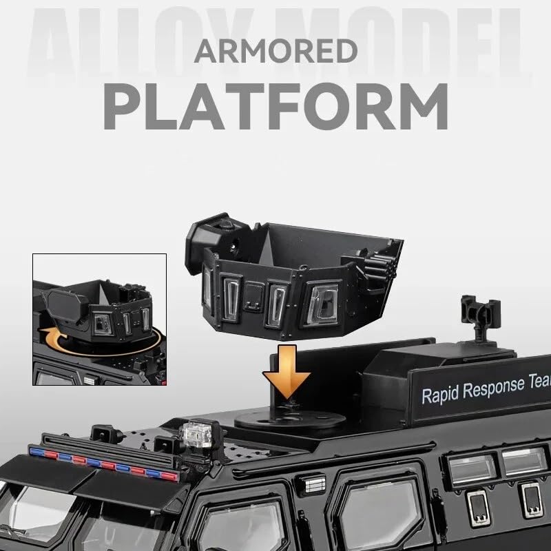 Image of Enterprise 1:24 Armored Police Car Diecast Model - Tooth Tiger Explosion-Proof Pull Back Metal Toy with Lights, Sounds & 4 Opening Doors - Collectible Vehicle for Kids & Display (Brown)