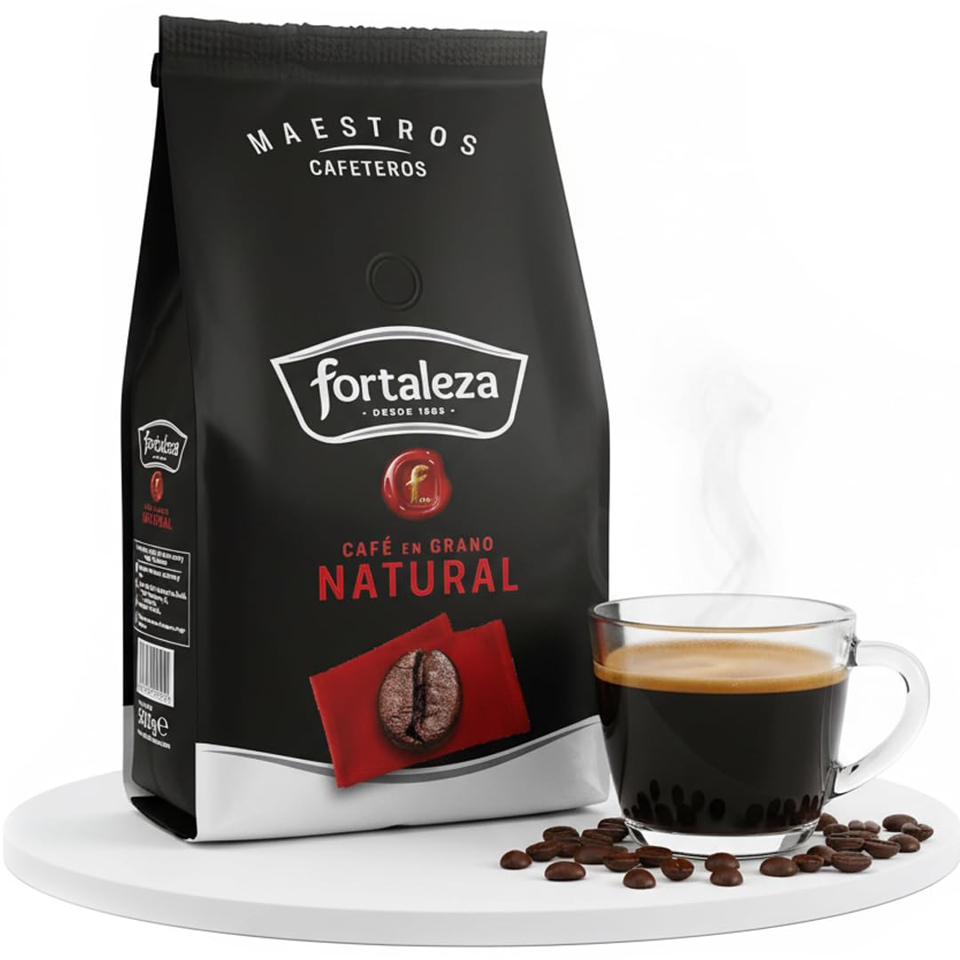 CAFÉ FORTALEZA Café en Grano Natural 500g x 6 - Total 3KG - Café en Grano con Matices Herbales y Afrutados - Café Arábica Centroamericano y Brasileño con Sabor Elegante - Café con Final Largo