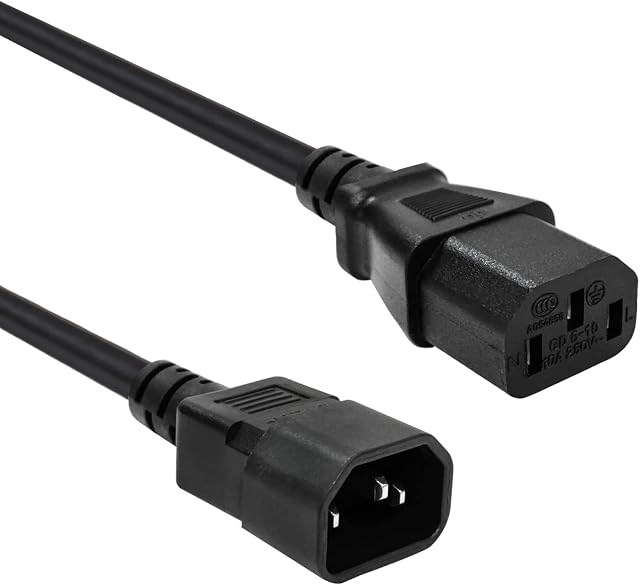 HotTopStar C14 to C13 Power Cord, 2m Spares IEC C13-C14 Power Extension Cable for Computers, Servers, Routers, PDU, Monitors, Kettle, 17AWG UPS Lead C13-C14 Mains Power Cable 250V 10A- Black