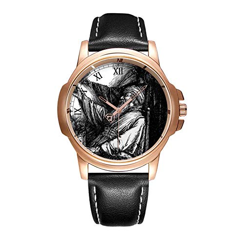 Personality Mode wasserdichte Herren-Armbanduhr Analoges Quarzlederband Mit Gold-552.A Toast to Death Watch