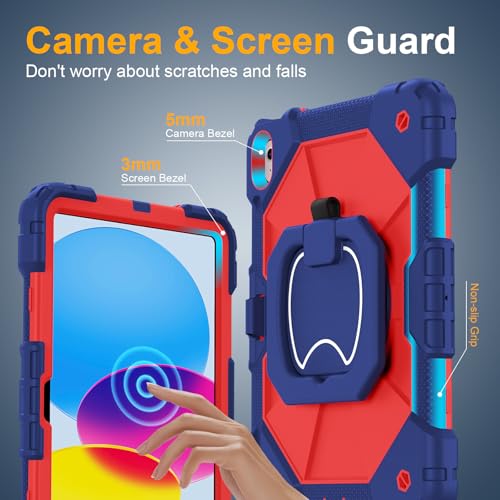 Image of Case for iPad (A16) 11th Generation 11 Inch 2025, Ubearkk for iPad 10th Generation 10.9 inch 2022 case with Screen Protector 360 Degree Rotating Stand Shoulder Strap Pencil Holder, Navy Red