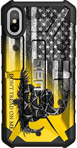 EGO TACTICAL Limited Edition - Customized Designs Over a UAG Urban Armor Gear Case for Apple iPhone X/Xs (5.8") Don't Tread on Me Flag on US Camo Flag Subdued