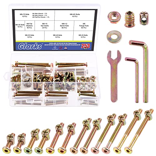 Image of Glarks 253Pcs M6 Baby Bed Crib Screws Hardware Replacement Kit, M6x25/35/45/55/65/75/85MM Hex Socket Cap Screws with Nuts Washers and Tools for Chair Table Cabinets Furniture