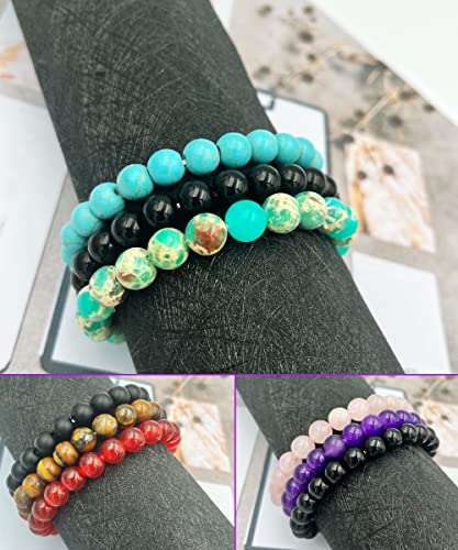 Bomail 9Pcs 8Mm Natural Stone Beaded Bracelet Set For Men Women Semi-Precious Gemstone Beads Bracelets Matte Lava Rock Volcanic Tiger Eye Stone Yoga Healing Energy Crystal Stretch Bracelets Set #TOP5