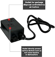 Vista 21 de 2.5" Long Single Outlet On/Off (Black) Air Switch Garbage Disposal Push Button with Cord, Kitchen Sink Top Switch, Garbage Disposal Kit for Waste