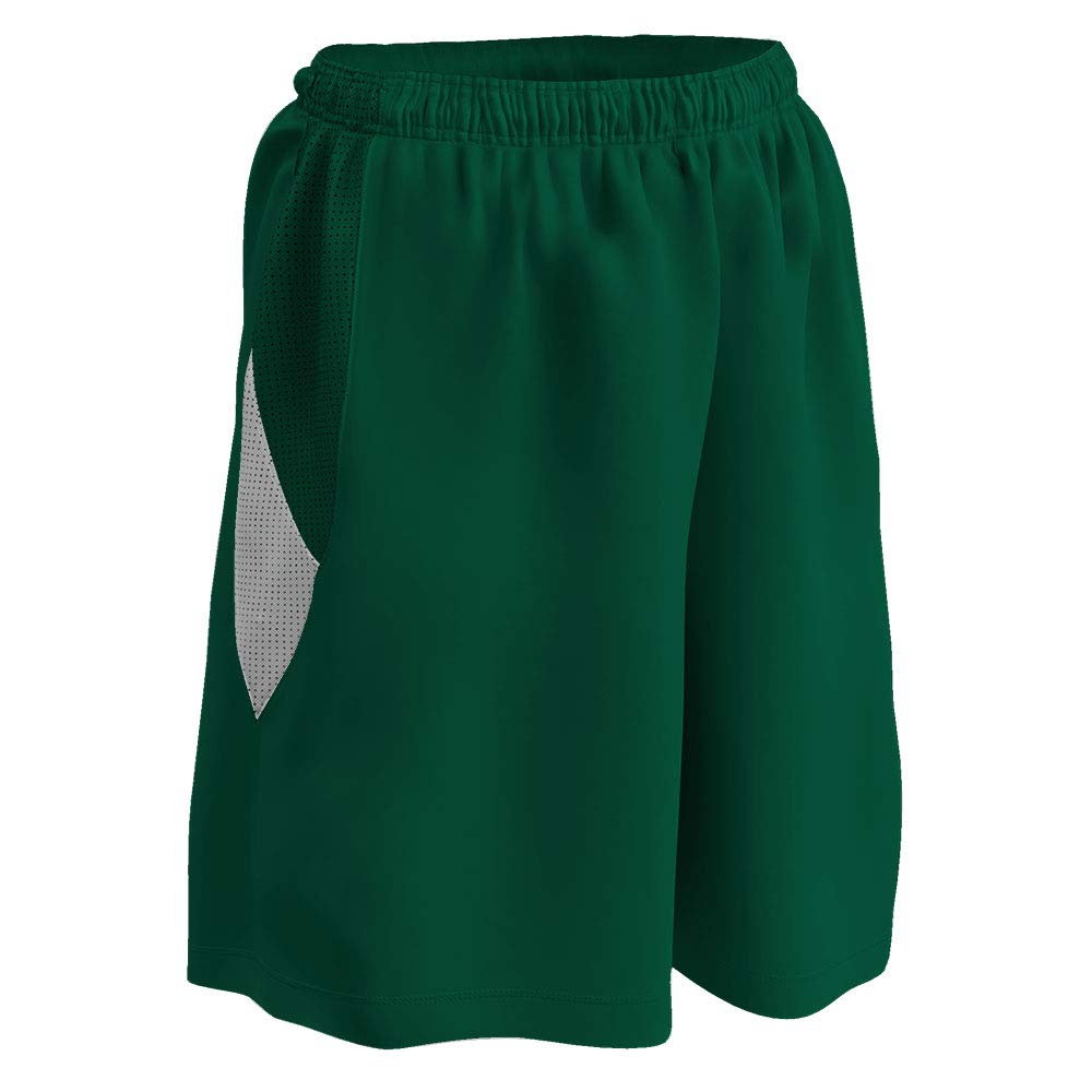 Champro Post Up Reversible Polyester Basketball Short, Women's Small, Forest Green, White