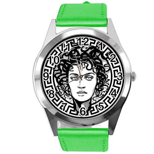 TAPORT Runde Armbanduhr aus grünem Leder für Fans der Mode, grün, Armband