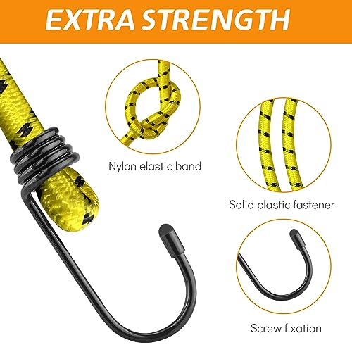 Bungee Cords with Hooks Jsdoin 12PCS Heavy Duty Bungee Cord Weatherproof & UV-Resistant Elastic Bungee Straps for Securing Tarps Luggage - Image 3