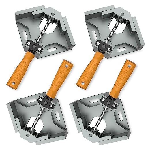 Housolution Right Angle Clamp, 4-Pack Single Handle 90° Aluminum Alloy Corner Clamp for Woodwork, Right Angle Clip Clamp Tool Woodworking Photo Frame Vise Holder with Adjustable Swing Jaw, Silver Gray