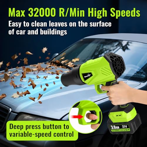 Image of Blumway Leaf Blower Cordless with Battery, 21V Handheld Leaf Blower with 3 Extended Nozzles, Electric Leaf Blowers with 2 Pcs 3.0Ah Batteries, Portable Leaf Blowers for Lawn Care, Leaves,Dust, Car