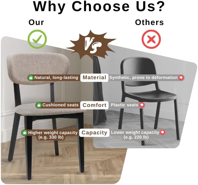 Miniatura 4 de BISCHAIR - Juego de 4 sillas de comedor de madera tapizadas de mediados de siglo modernas para muebles de habitación con diseño ergonómico duradero