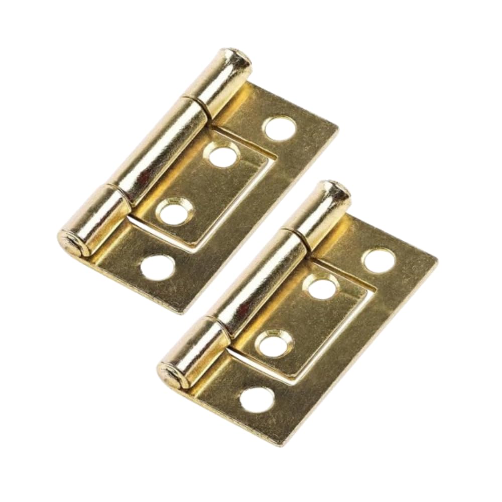 Bifold Door Hinges 50mm (2 inch) Electro Brass Plated Flush Door Bifold Gate Hinge for Kitchen Corner Cupboard Cabinets Wardrobe Pack of 2