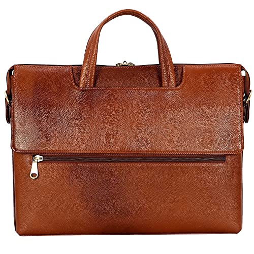Image of RICHSIGN LEATHER ACCESSORIES Full Grain Natural Leather Laptop Messenger & Shoulder Bags for Men Women Office Briefcase Branded Stylish..Dimensions: L-14 x H- 12 x W- 2 Inch (Weight=900 GR)
