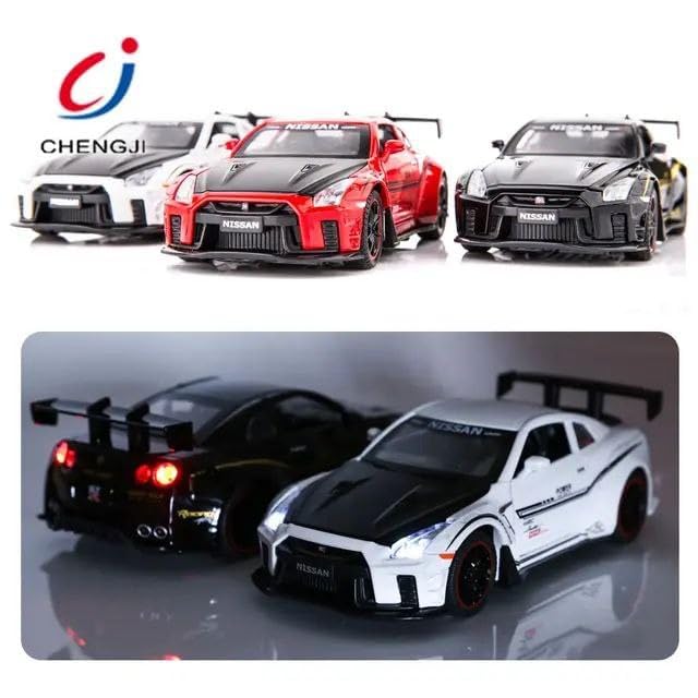 Image of Nissan GTR 1:32 Scale Exclusive Alloy Metal Pull Back Die-cast Car Model with Sound Light Mini Auto Toy for Kids Metal Model Toy Car with Sound and Light (Red)