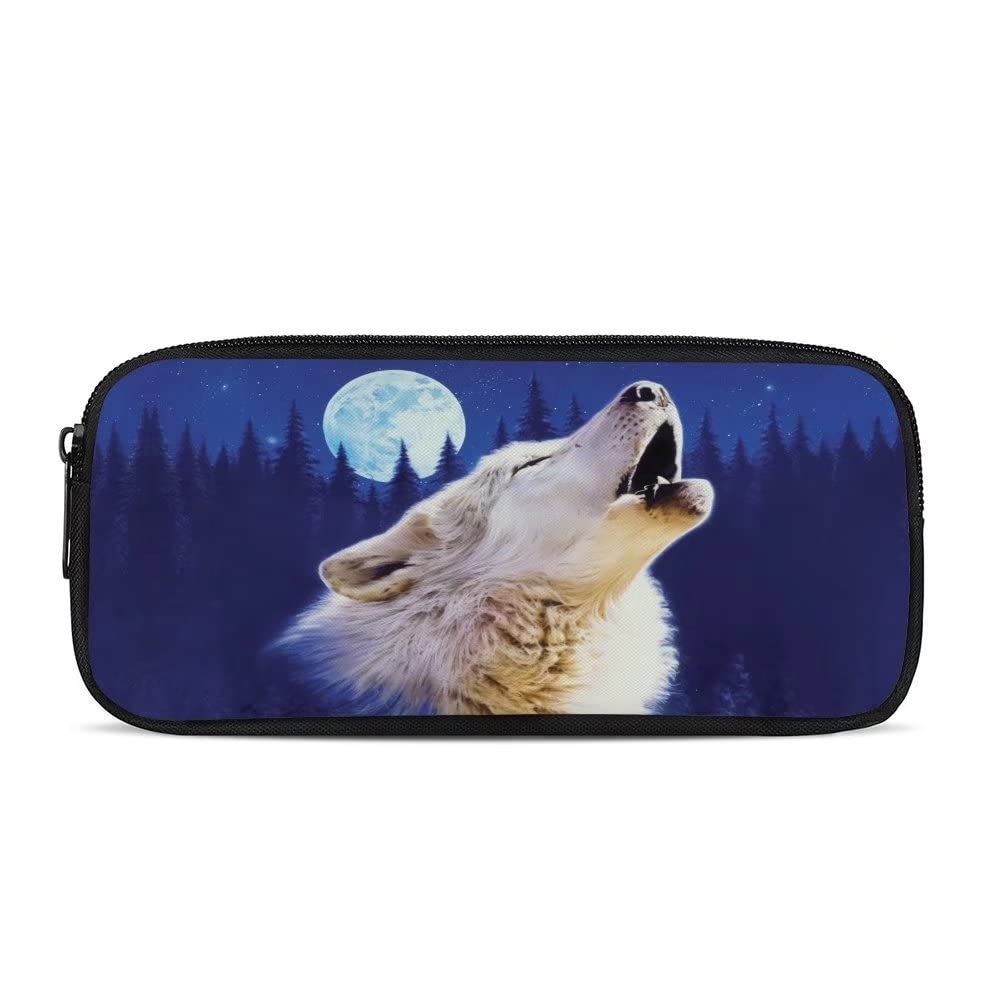 chaqlin Howling Wolf School Pen Bags for Boys Girls,Animal Pen Pencil Case Simple Stationery Bag Holder for Kids Children Zipper Pencil Pouch Big Capacity Pen Storage Bags โ image 1