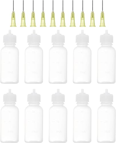 PATIKIL Botellas aplicadoras de precisión de 1 oz, 10 botellas de 1.0 fl oz con punta de aguja, botellas pequeñas para apretar, mini botella de