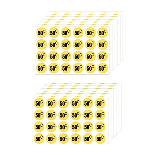 Mobiusea Creation 480pcs Price Stickers | 50 Cent Price Tags Labels | Bright Yellow Color with Black Text | 3/4" in Diameter | Preprinted Price Labels | Garage Sale Stickers
