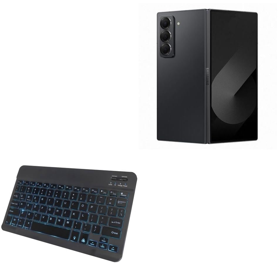 BoxWave Keyboard Compatible with Samsung Galaxy Z Fold Special - SlimKeys Bluetooth Keyboard - with Backlight, Portable Slim LED 7 Colors - Jet Black