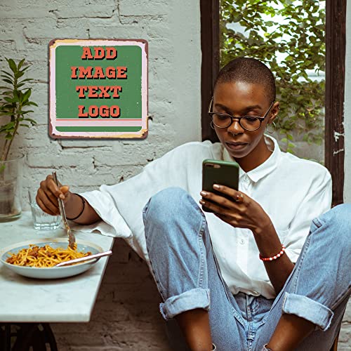 Cecekis Custom Metal Signs, 12" X 12" Personalized Retro Poster Metal Tin Sign With Photo & Text For Outdoor & Indoor Wall Decor Home Bar, Man Cave, Garage (Square) #TOP3