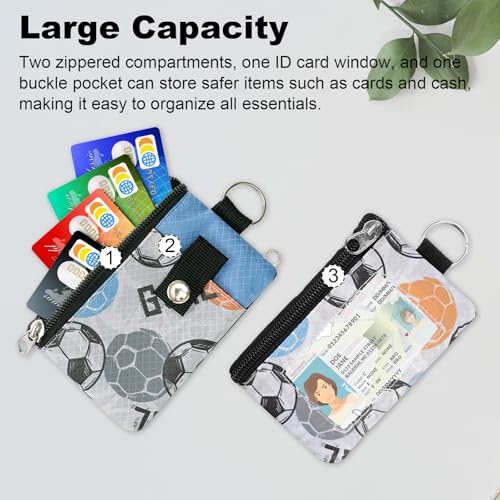 Image of Minimalist RFID Wallet with Lanyard, Multi-functional ID Case with 2 Zipper Pockets and Key Chain for Men and Women, Tactical Badge Pouch Cards Holder, Coin Purse for Travel Sports - Two-Tone