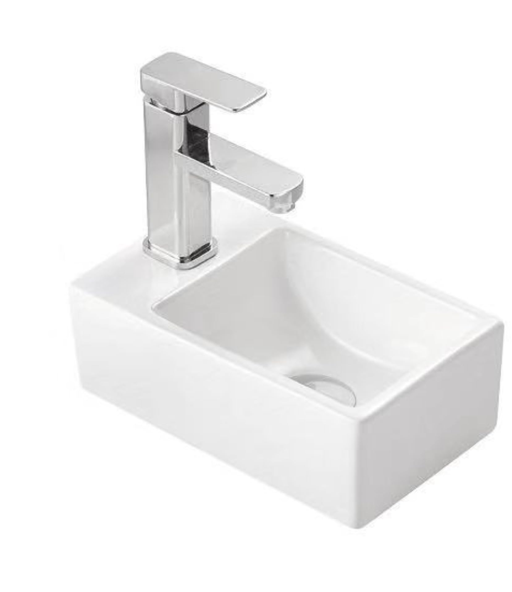 Housler White Housler® Compact Small Wall Hung Bathroom Basin Sink (Left Hand Tap Hole. No Tap)