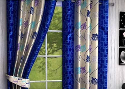 Image of Woah Polyester Floral Door Curtain Door Window Curtain Premium Polyester Weaved Parda Modern Parde for Living Room Bedroom Home Office Screens Eyelet Ring (7 Feet -Blue4)