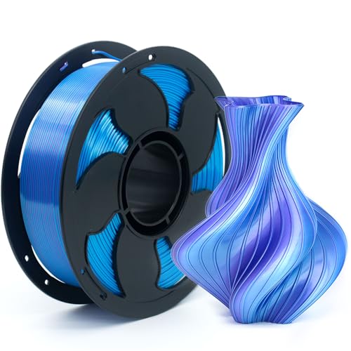 Image of Silk Dual Color Sky Blue Purple PLA 1.75mm 1kg Shiny 3D Print Filament FDM | Silk finish Bi color Sky Blue Purple Coextrusion Shiny Smooth transition Neatly wound 1kg spool 2.2lbs for Bambu Snapmaker