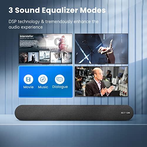 Bestisan ST08-BLACK Soundbar, Bestisan 80 Watts Tv Sound Bar Home Theater Speaker With Hdmi, Optical, Rca, Aux Port, Bluetooth 5.0, Movie/Music/Dialogue Audio Mode thumb #3