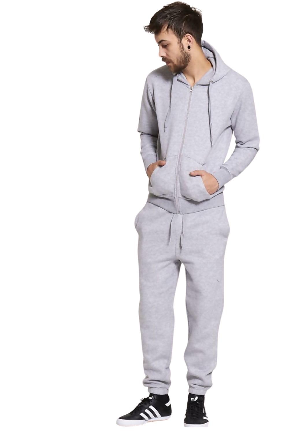 Mens Basic Tracksuit Boys Plain Jogging Bottom Tracksuits Zipped Track Top Fleece Hooded Tracksuit (UK, Alpha, L, Regular, Regular, Grey)