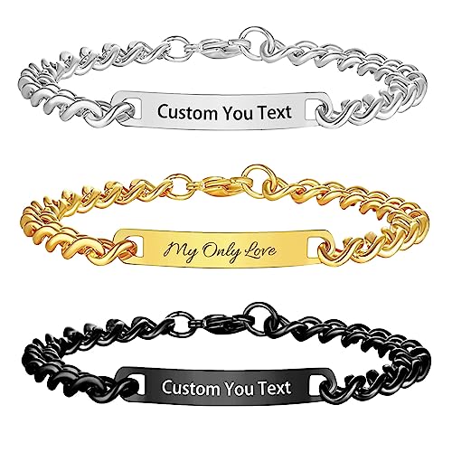 Custom Name Bar Bracelet Personalized,Engraved Stainless Steel ID Name Bracelets -Personalized Gift for Men Women Lover